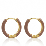 Boucles d'oreilles en acier Inox cr&eacute;oles &eacute;maill&eacute;e 14mm Marron roux-dor&eacute;