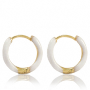 Boucles d'oreilles en acier Inox cr&eacute;oles &eacute;maill&eacute;e 17mm Blanc-dor&eacute;