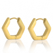 Boucles d'oreilles en acier Inox hexagone Dor&eacute;
