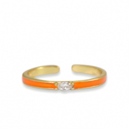Métal TQ laiton bague émaillée Orange cristal-doré