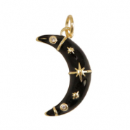 M&eacute;tal TQ laiton breloques &eacute;maill&eacute;es lune Dor&eacute;-noir