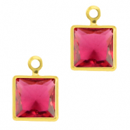 Pendentifs en verre Crystal Glass carr&eacute; Rose rubis-dor&eacute;