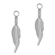 Breloques en acier Inox plume Argent&eacute;