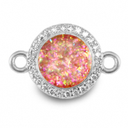M&eacute;tal TQ laiton breloques connecteur 12mm &eacute;maill&eacute;es Argent&eacute;-rose pivoine