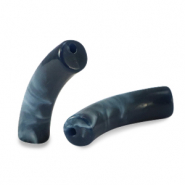 Perles acryliques tube Bleu nuit fonc&eacute; marbr&eacute;