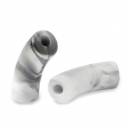 Perles acryliques tube Blanc-gris marbr&eacute;