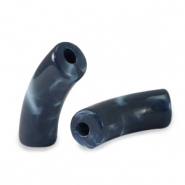 Perles acryliques tube Bleu nuit fonc&eacute; marbr&eacute;