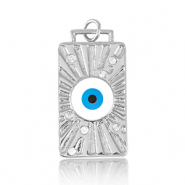M&eacute;tal TQ laiton breloques rectangle avec &eacute;maill&eacute;es oeil porte-bonheur Argent&eacute;-bleu blanc
