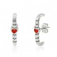 Apprêts en métal DQ boucles d'oreilles coeur Argenté antique-rouge (sans nickel)