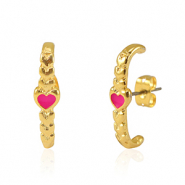 Apprêts en métal DQ boucles d'oreilles coeur Doré-rose fuchsia néon (sans nickel)