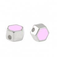 Perles en m&eacute;tal DQ hexagone Argent&eacute; antique-rose lilas (sans nickel)