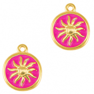 Breloques en m&eacute;tal DQ soleil Dor&eacute;-rose fuchsia n&eacute;on (sans nickel)