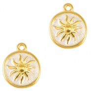 Breloques en m&eacute;tal DQ soleil Dor&eacute;-blanc nacr&eacute; (sans nickel)