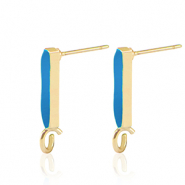 Apprêts en métal DQ puce d'oreille barre Doré-bleu pétrole (sans nickel)