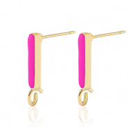 Apprêts en métal DQ puce d'oreille barre Doré-rose fuchsia néon (sans nickel)