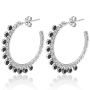 Boucles d'oreilles en acier Inox créoles 30mm Argenté-noir
