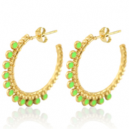 Boucles d'oreilles en acier Inox créoles 30mm Doré-vert néon