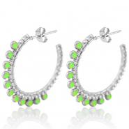 Boucles d'oreilles en acier Inox créoles 30mm Argenté-vert néon
