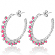 Boucles d'oreilles en acier Inox créoles 30mm Argenté-magenta