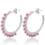 Boucles d'oreilles en acier Inox créoles 30mm Argenté-rose vif