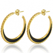 Boucles d'oreilles en acier Inox créoles 30mm Doré-noir
