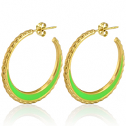 Boucles d'oreilles en acier Inox créoles 30mm Doré-vert néon
