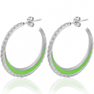 Boucles d'oreilles en acier Inox créoles 30mm Argenté-vert néon