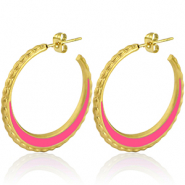 Boucles d'oreilles en acier Inox créoles 30mm Doré-magenta