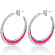 Boucles d'oreilles en acier Inox créoles 30mm Argenté-magenta