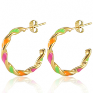 Boucles d'oreilles en acier Inox Multicolore rose orange vert néon-doré