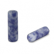 Pierres naturelles perles Sodalite et Microcline tube Bleu-blanc