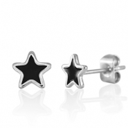 Boucles d'oreilles / puces d’oreilles en acier Inox étoile Argenté-noir
