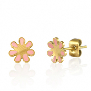 Boucles d'oreilles / puces d’oreilles en acier Inox fleur Doré-rose