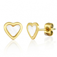 Boucles d'oreilles / puces d’oreilles en acier Inox coeur Doré-blanc perle