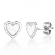 Boucles d'oreilles / puces d’oreilles en acier Inox coeur Argenté-blanc perle