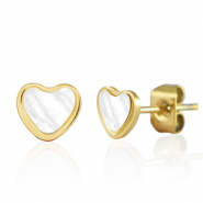 Boucles d'oreilles / puces d’oreilles en acier Inox coeur Doré-blanc perle