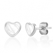 Boucles d'oreilles / puces d’oreilles en acier Inox coeur Argenté-blanc perle