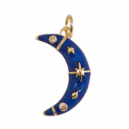 M&eacute;tal TQ laiton breloques &eacute;maill&eacute;es lune Dor&eacute;-bleu