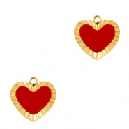 Breloques en acier Inox coeur Dor&eacute;-rouge