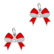 Breloques en acier Inox n&oelig;ud Argent&eacute;-rouge