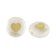Perles en verre rondelles effet nacré cœur Blanc-doré