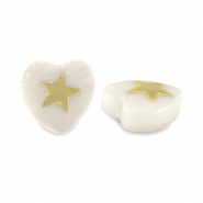 Perles en verre c&oelig;ur effet nacr&eacute; &eacute;toile Blanc-dor&eacute;