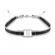 Bracelets tendance ruban avec connecteur acier inox Noir-argenté
