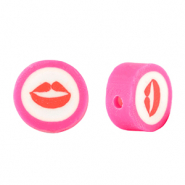 Perles en polymère kiss 10mm Rose fuchsia-blanc rouge