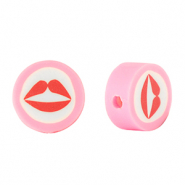 Perles en polymère kiss 10mm Rose-blanc rouge