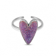 Bagues en acier inox émaillées coeur pailleté Violet-Argenté