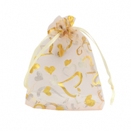 Sachet à bijoux en organza 9x12cm coeur Pêche-doré