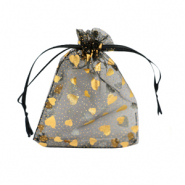 Sachet à bijoux en organza 7x9cm coeur Noir-doré