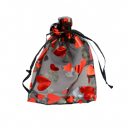 Sachet à bijoux en organza 7x9cm coeur Noir-rouge