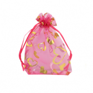 Sachet à bijoux en organza 7x9cm coeur Rose-doré